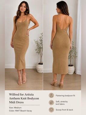 Wilfred for Aritzia anthem knit bodycon midi dress size medium NWT beach vacay